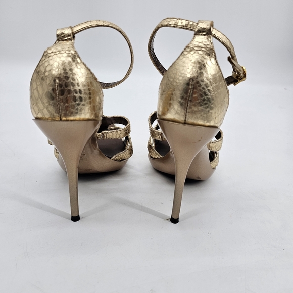 Colin Stuart Leather Gold Metallic Snip Toe Gladiator Heels Pumps Womens Size 8 - Picture 4 of 8
